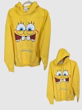 Universal Studios Bright Yellow Spongebob Square Pants Hooded Sweater Womens L